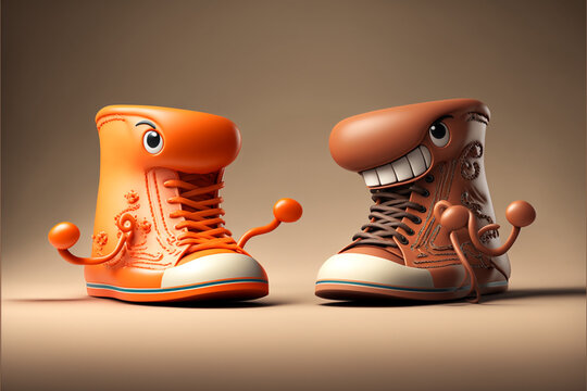 Two Different Looking Shoes Fighting Funny Mode,  AI Generated Artwork 