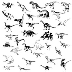 Black And White Sketches Of Dinosaurs, Set of dinosaurs silhouette, silhouette set of dinosaurs, dinosaurs doodles,