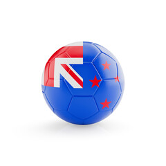 Obraz premium 3D football soccer ball with New Zealand national team flag isolated on white background - 3D Rendering