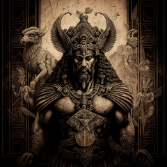 Ancient Sumerian mythology. Nergal,ancient Sumerian mythological god. Created with Generative AI technology.