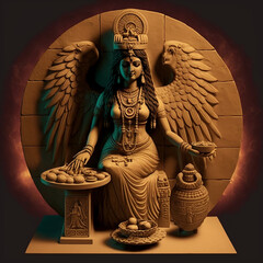 Ancient Sumerian mythology. Nanna,ancient Sumerian mythological goddess. Created with Generative AI technology.