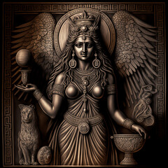 Obraz premium Ancient Sumerian mythology. Nanna,ancient Sumerian mythological goddess. Created with Generative AI technology.