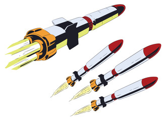 Flying combat cruise missiles. Stock illustration.