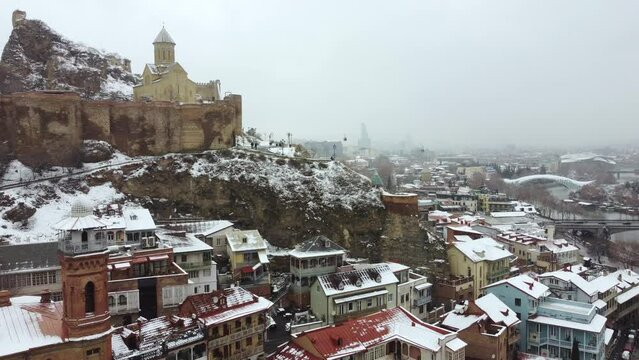 Snowy Tbilisi Aerial view, Georgia
