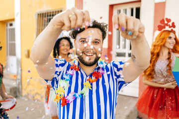 Portrait of a Brazilian man during a carnival block