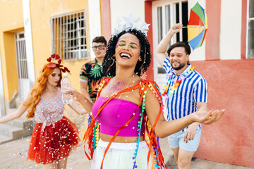 Brazilian Carnival. Group of friends celebrating carnival party