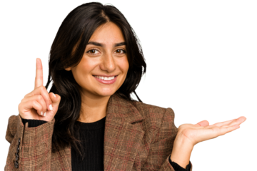 Young indian business woman holding gesture isolated