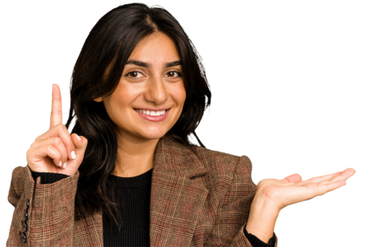 Young indian business woman holding gesture isolated