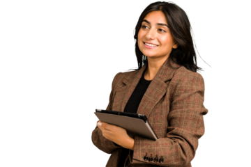 Young indian woman using her tablet isolated