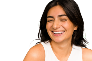 Young indian woman face closeup cut out isolated