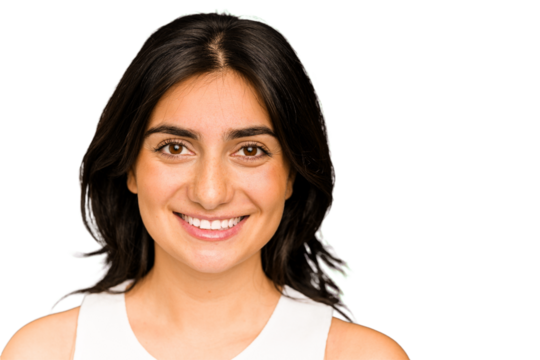 Young indian woman face closeup cut out isolated