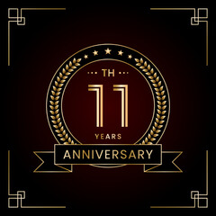 11th Anniversary Logo Design Concept with Laurel wreath for Birthday Celebration Event. Line Art Design, Logo Vector Template
