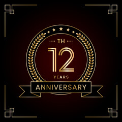 Fototapeta na wymiar 12th Anniversary Logo Design Concept with Laurel wreath for Birthday Celebration Event. Line Art Design, Logo Vector Template