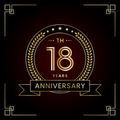18th Anniversary Logo Design Concept with Laurel wreath for Birthday Celebration Event. Line Art Design, Logo Vector Template