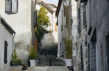Streets of the small village of Cailhau village located between Limoux and Carcassone. Trip to the southeast of France. 