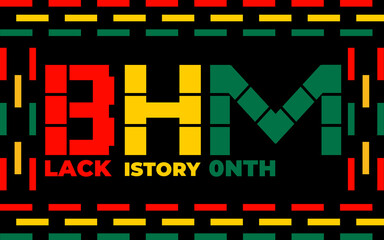 Black history month 2023 Celebration Background.  Black History Month text with human Fist and Seamless Pattern. Celebrated annually in February in the USA and Canada.