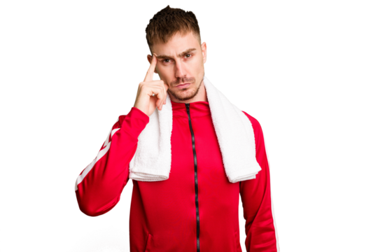 pointing temple with finger, thinking, focused on a task.