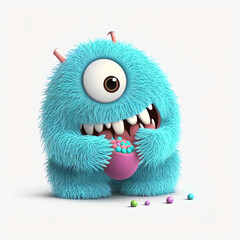 Cute fluffy candy eating monster. Creative digital art. Illustration generated by AI.