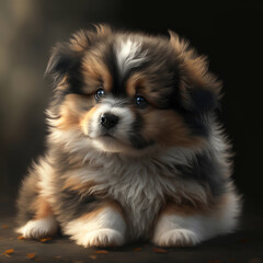 Cute fluffy little puppy, baby dog. Illustration generated by AI.
