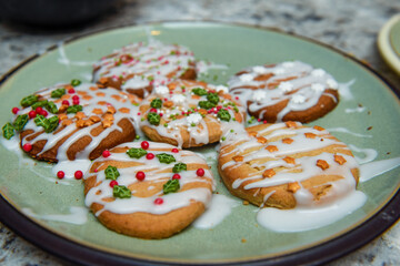 Homemade christmas cookies baked and decorated by children