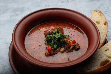 Georgian soup Kharcho with meat in a plate