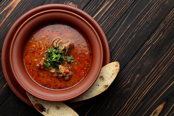 Georgian soup Kharcho with meat in a plate