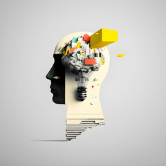 Brainstorm whit new creative ideas, art collage illustration Generative AI