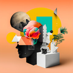 Brainstorm whit new creative ideas, art collage illustration Generative AI