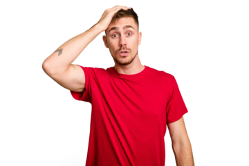 Young caucasian man cut out isolated being shocked, she has remembered important meeting.