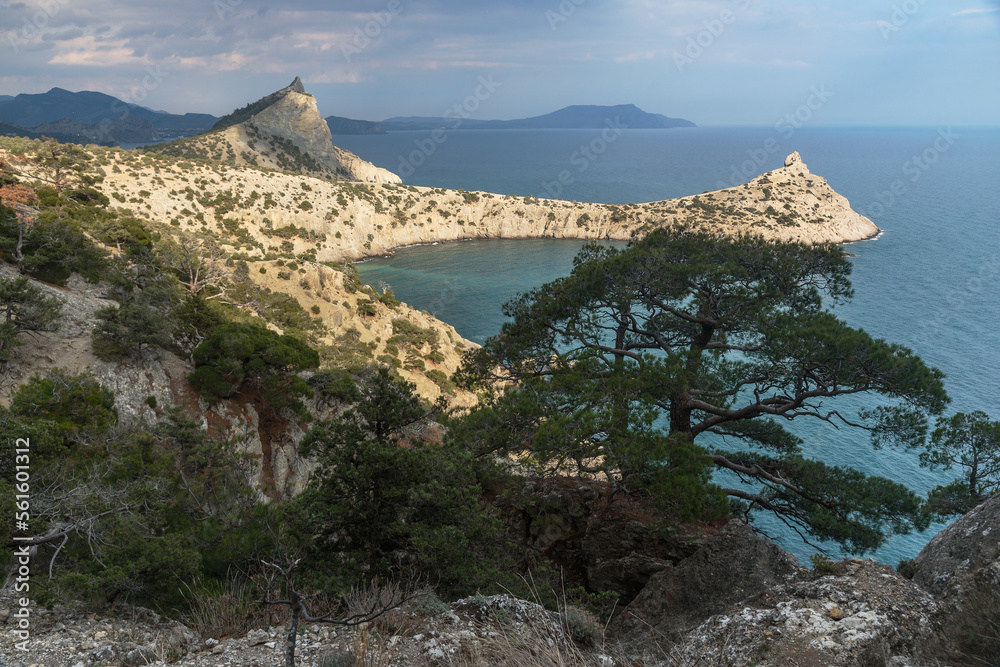 Sticker Top view of Cape Kapchik, Blue Bay and Mount Koba-Kaya. Crimea