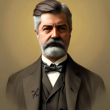 Illustrated portrait of Gustave Eiffel, creator and architect of the Eiffel Tower 