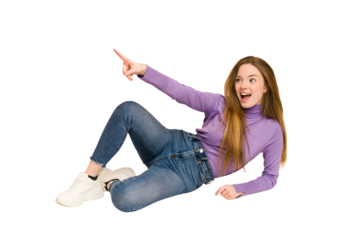 Young redhead woman sitting isolated cut out