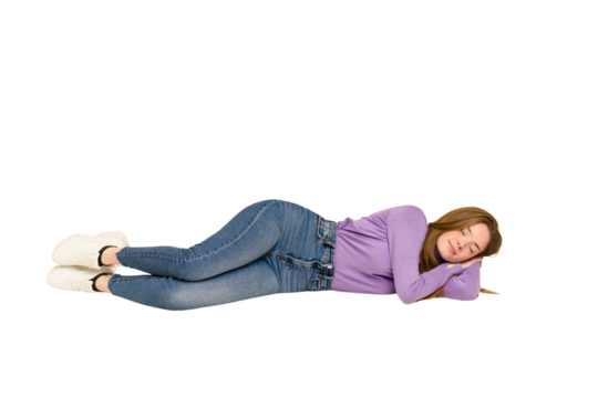 Young redhead woman sitting isolated cut out
