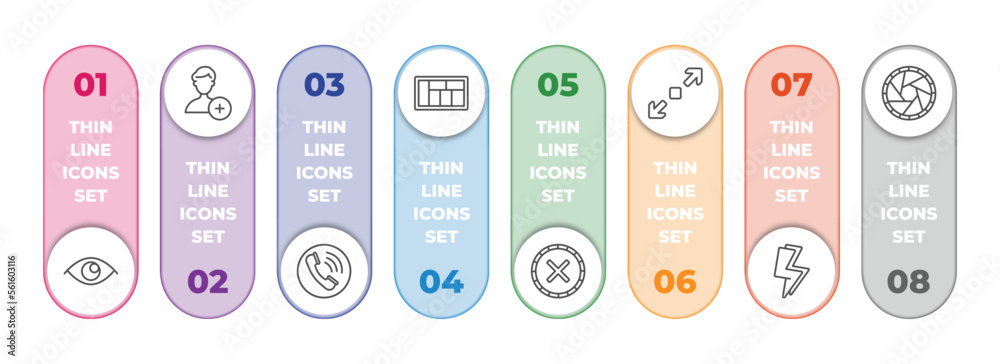 Poster user interface infographic element with outline icons and 8 step or option. user interface icons suc