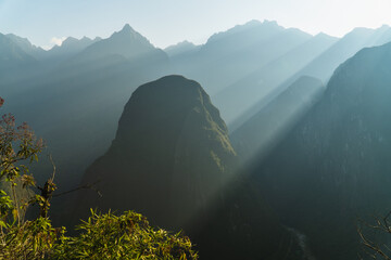 Sunrise over Huayna Picchu in Machu Picchu