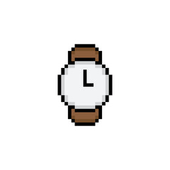  wrist watch icon 8 bit, pixel art time icon for game  logo. 