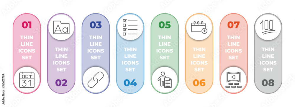 Poster user interface infographic element with outline icons and 8 step or option. user interface icons suc