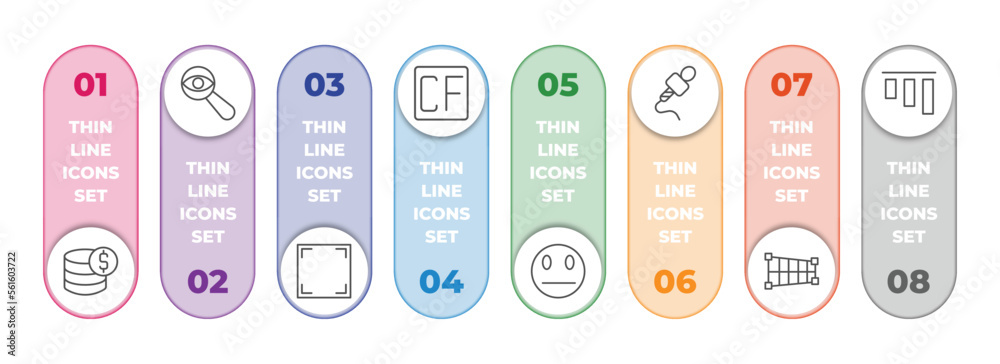 Poster user interface infographic element with outline icons and 8 step or option. user interface icons suc