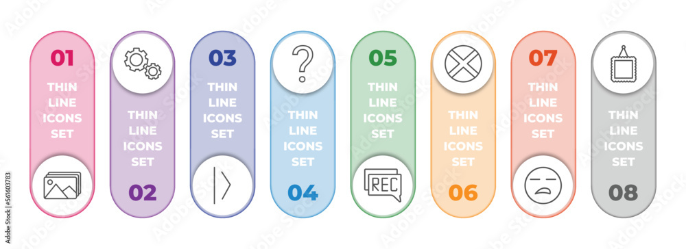 Poster user interface infographic element with outline icons and 8 step or option. user interface icons suc