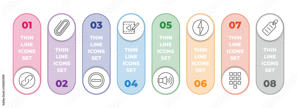 Poster user interface infographic element with outline icons and 8 step or option. user interface icons suc