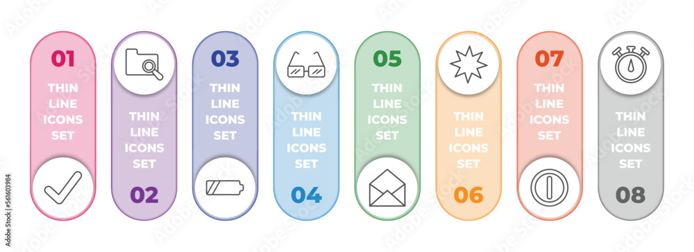 Poster user interface infographic element with outline icons and 8 step or option. user interface icons suc