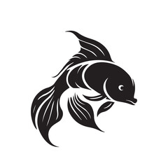 Koi fish. Minimal black and white vector icon illustration. Simple fish logo. Asian oriental animal. Aquatic creature. Traditional chinese and japanese element. Black ink graphic art. Isolated carp.