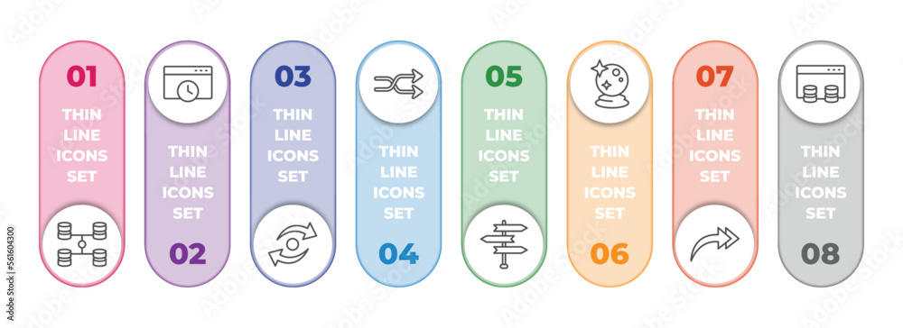 Poster user interface infographic element with outline icons and 8 step or option. user interface icons suc