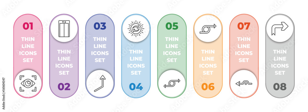 Poster user interface infographic element with outline icons and 8 step or option. user interface icons suc