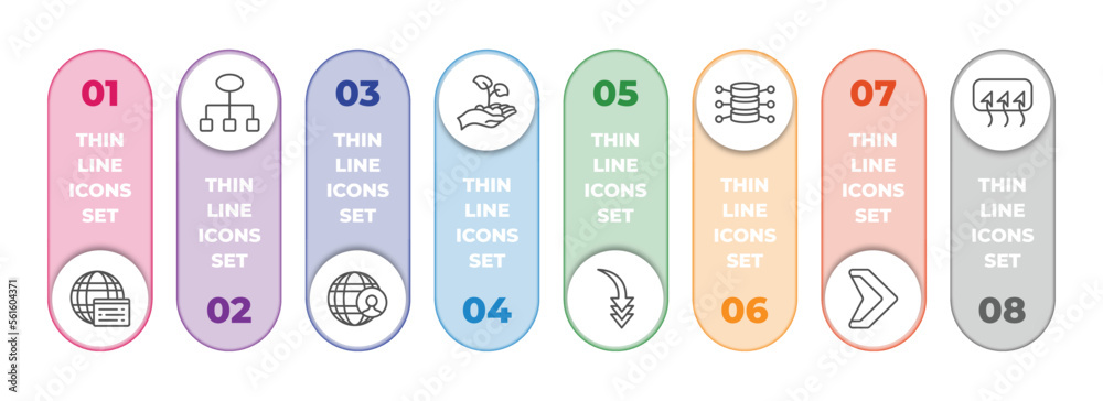 Poster user interface infographic element with outline icons and 8 step or option. user interface icons suc