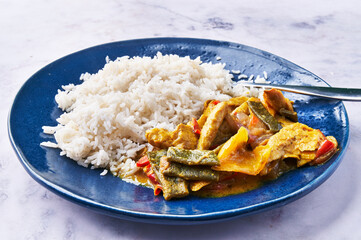  Plate of delicious indian meal on marble surface