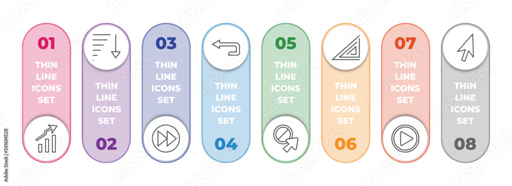 Poster user interface infographic element with outline icons and 8 step or option. user interface icons suc