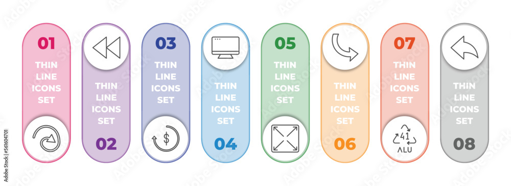 Poster user interface infographic element with outline icons and 8 step or option. user interface icons suc