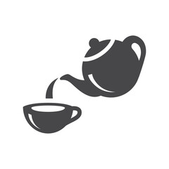 Tea pot and cup vector icon. Pouring tea, teapot and mug filled icons.