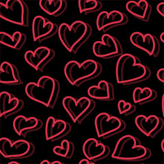 Obraz na płótnie Canvas seamless pattern of hearts of various shapes on a dark background